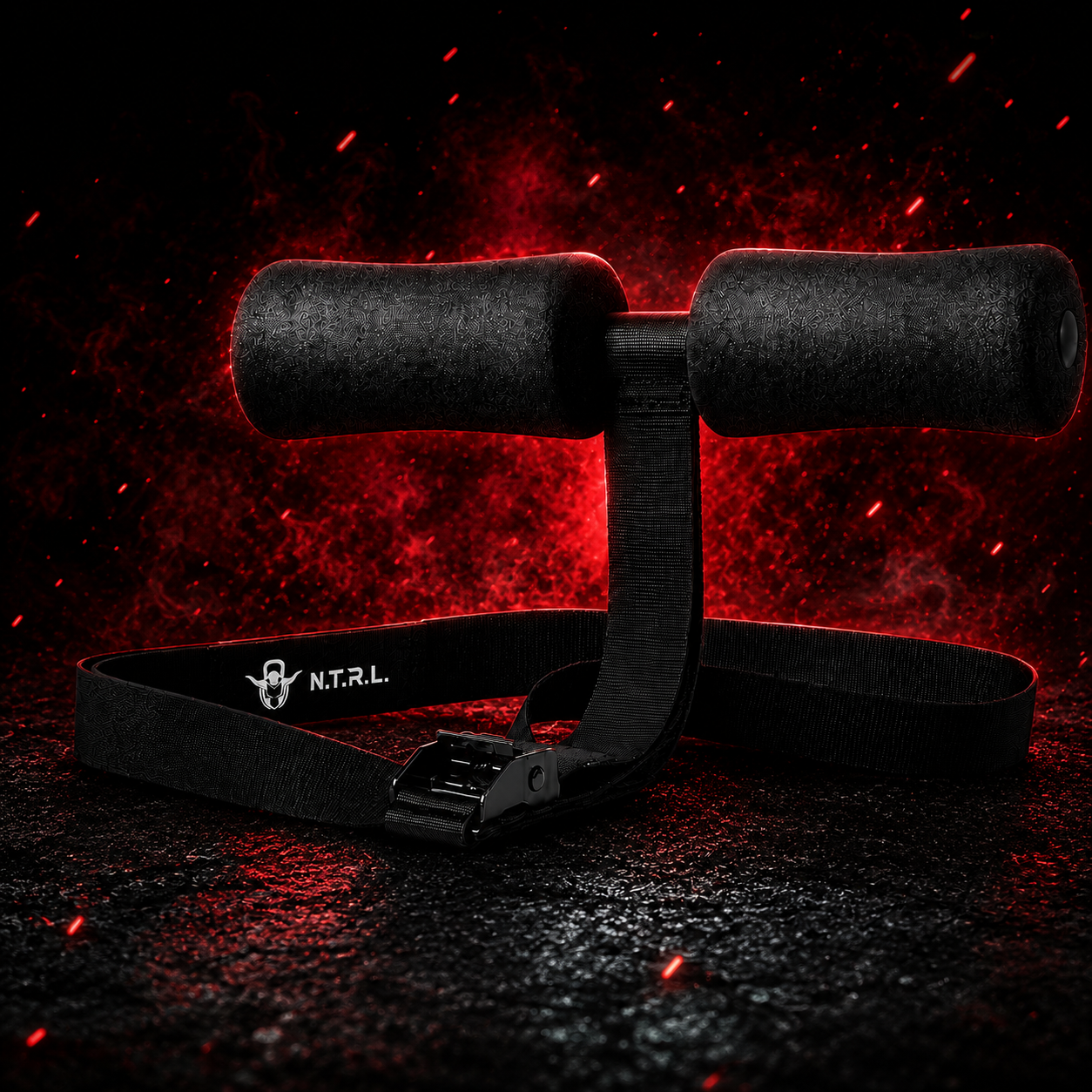 Nordic Hamstring Curl Strap with curved foam rollers, knee pad and cam buckle